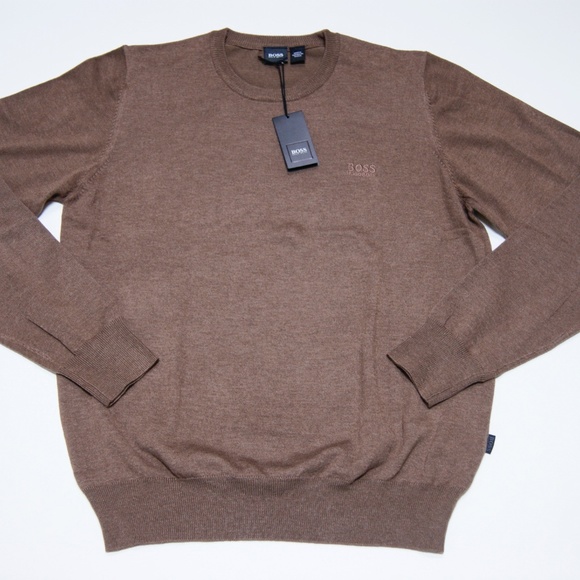 New Hugo Boss Crewneck Brown Camel Wool Sweater Pullover